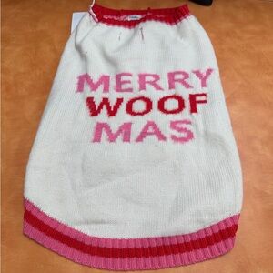 Merry Woof-mas Festive Dog Sweater - Red and Pink